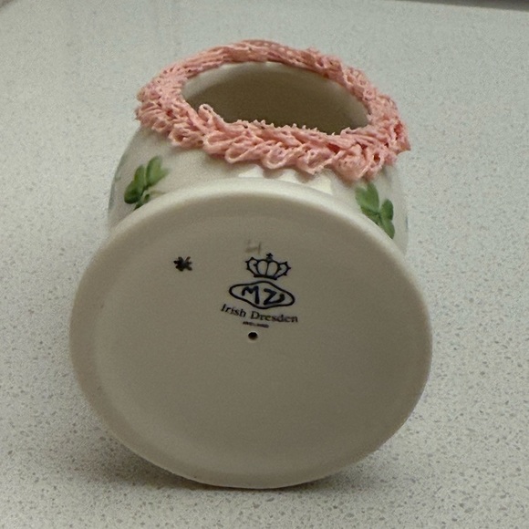 Vintage Irish Dresden Porcelain Pink Lace Easter Egg Bunny Bunnies Rabbits - Picture 8 of 10